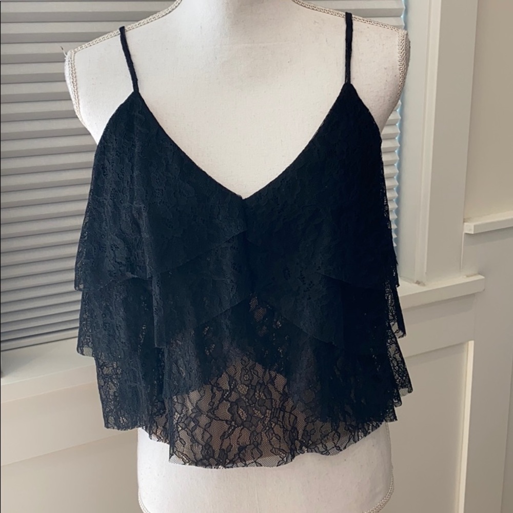 NWT Alice & Olivia Black Lace Ruffle Top
